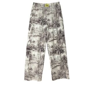 Duwin Palm Tree Scenic Print Wide Leg Pants Women's‎ Medium Linen Blend